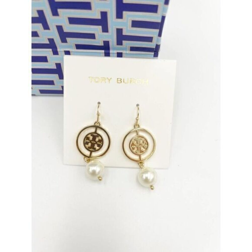 TORY BURCHย Gold-tone Drop Earrings with FauxโPearl